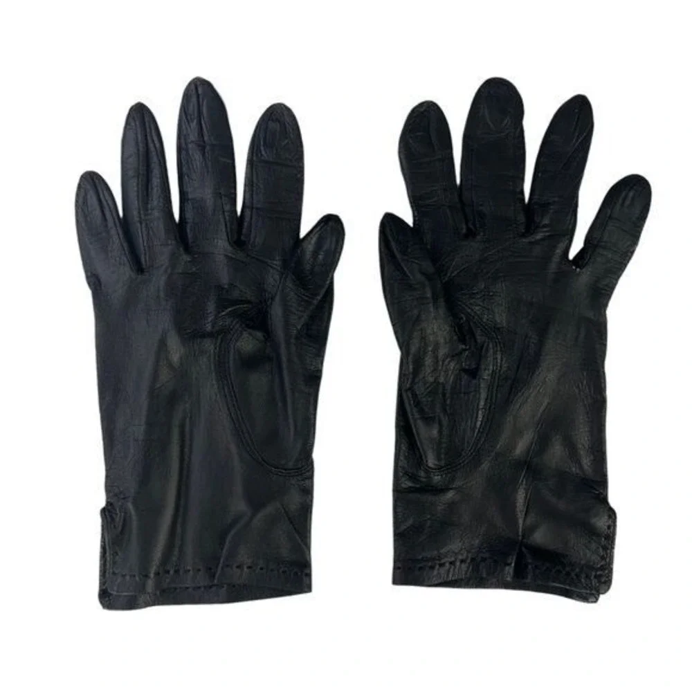 Vintage Black Leather Gloves Women Size 6.5 Lined Dress Gloves Minimalist Style